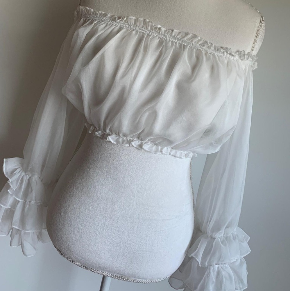 Sheer Ruffle-Sleeve Crop Top - Picture 4 of 4